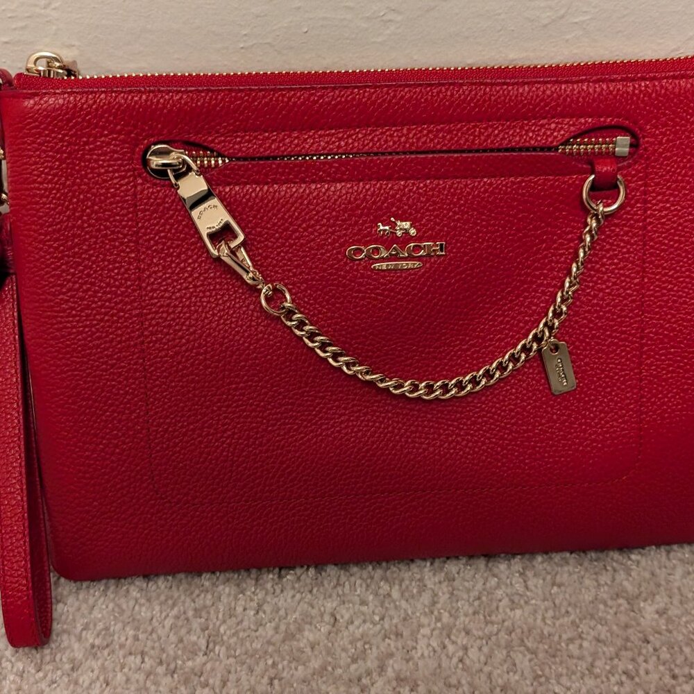 Coach Medium Folio Pebble Leather Clutch in Red